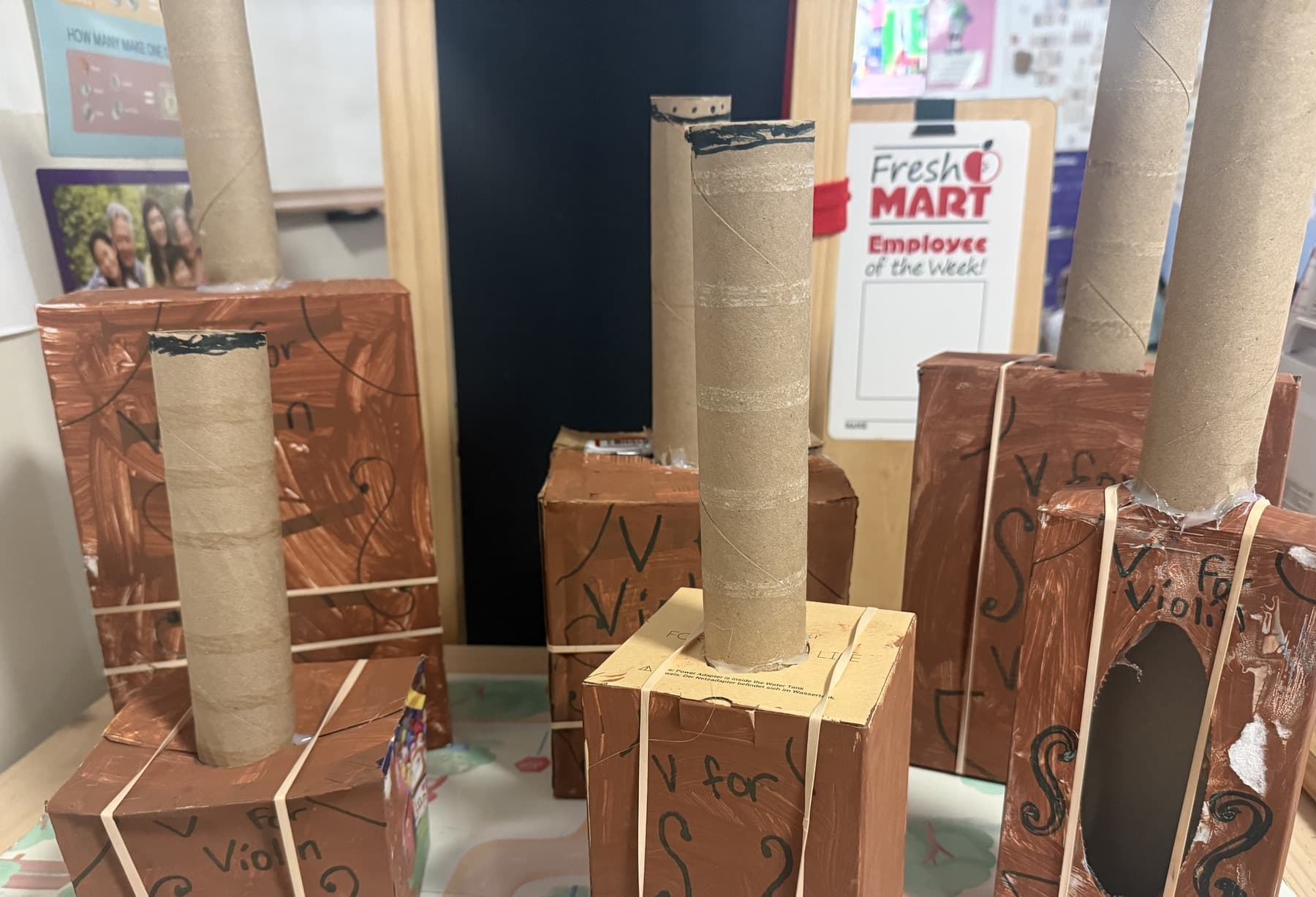 A child’s violin-themed creative project